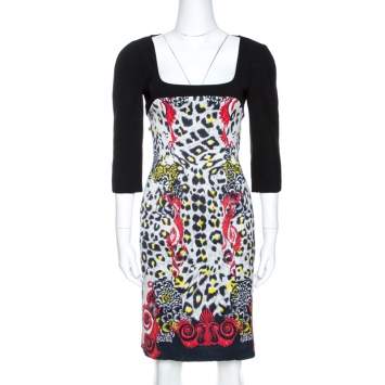Pre Owned Versace Collection Black Printed Crepe Sheath Dress M