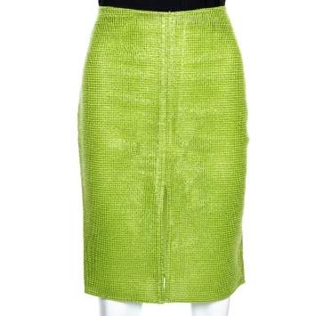 مملوكة مسبقًا Versace Metallic Green Interwoven Cotton Blend Pencil Skirt M