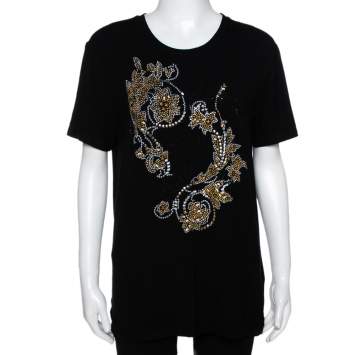 مملوكة مسبقًا Versace Black & Gold Logo Embellished Jersey T Shirt M