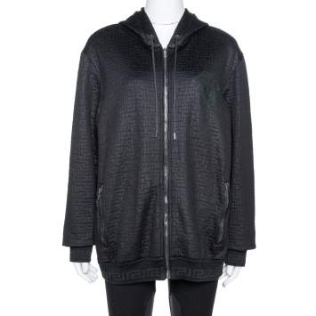 Pre Owned Versace Black Knit Medusa Detail Zip Up Hooded Jacket XL