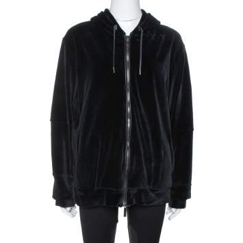 Pre Owned Versace Black Velvet Medusa Embroidered Zip Up Hoodie XL