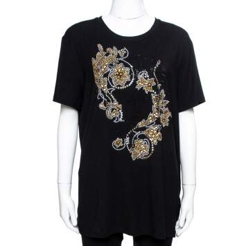 مملوكة مسبقًا Versace Black & Gold Medusa Embellished Jersey T-Shirt XL