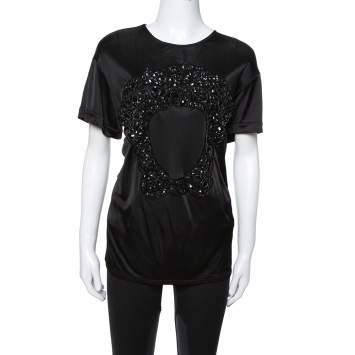 Pre Owned Versace Black Jersey Medusa Embellished Crew Neck T-Shirt L