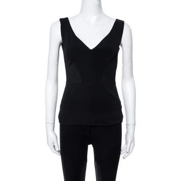 مملوكة مسبقًا Versace Black Fabric Blend Cutout Stretch Knit Peplum Top S