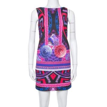 Pre Owned Versace Purple Medusa Print Jersey Shift Dress S