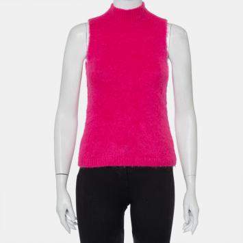 Pre Owned Versace Pink Mohair High Neck Sleeveless Tank Top M