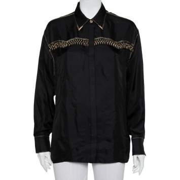 مملوكة مسبقًا Versace Tribute Black & Gold Embellished Silk Button Front Shirt M