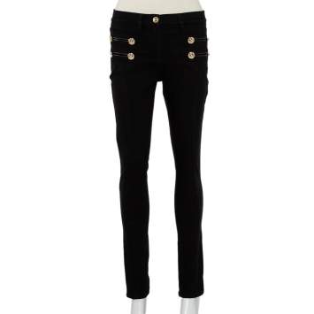 Pre Owned Versace Black Denim Button Embellished Paneled Jeans M
