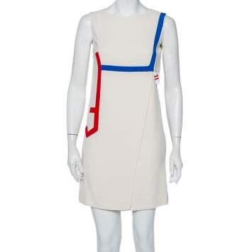 Pre Owned Versace Cream Silk Contrast Trim Cutout Detail Mini Dress S