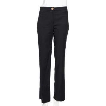 Pre Owned Versace Black Cotton Gold Logo Button Detail Formal Trousers L 
