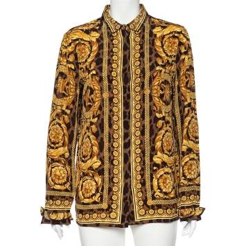 Pre Owned Versace Multicolor Baroque Printed Silk Button Front Shirt L