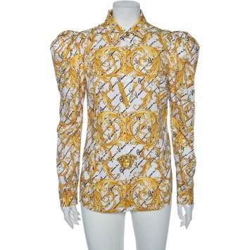Pre Owned Versace White Baroque Printed Cotton Victorian Sleeve Detail Shirt M