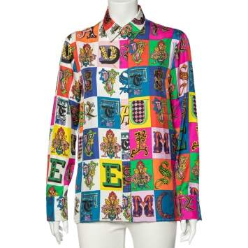 Pre Owned Versace Multicolor Baroque Alphabet Printed Silk Shirt M