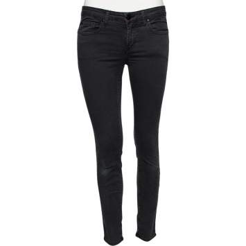 Pre Owned Versace Charcoal Grey Denim Stud Embellished Pocket Detailed Jeans S 