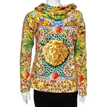 Pre Owned Versus Versace Multicolor Lion Parker Printed Cotton Fleece Hooded Sweatshirt L