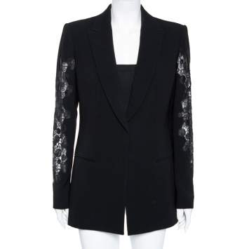 Pre Owned Versace Black Crepe & Lace Inset Detailed Single Breasted Blazer M