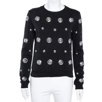 Pre Owned Versus Versace Black Cotton Embellished Crewneck Sweatshirt M