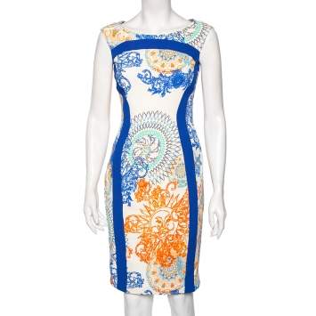 Pre Owned Versace Multicolor Printed Crepe Sleeveless Midi Dress M