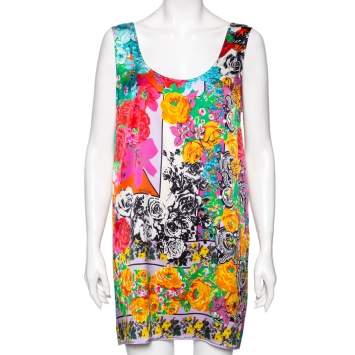 Pre Owned Versace Multicolored Printed Silk Sleeveless Top M
