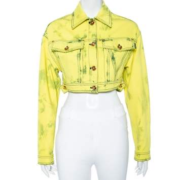 Pre Owned Versace Neon Yellow Denim Cropped Boxy Jacket S