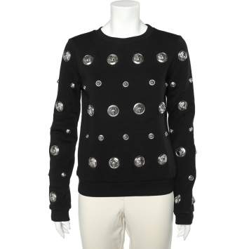 Pre Owned Versus Versace Black Cotton Knit Lion Head Embellished  Sweatshirt M