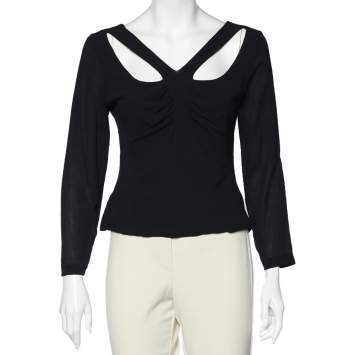 Pre Owned Versace Vintage Black Silk Chiffon Cut Out Detail Top L