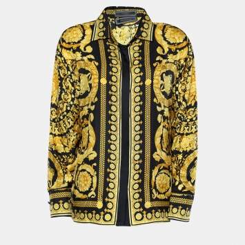 Pre Owned Versace Black & Gold Barocco Print Silk Shirt S