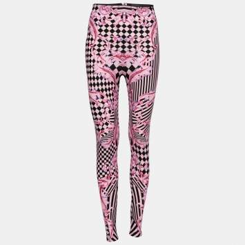 Versace Pink Stretch Knit Striped & Baroque Print Leggings S