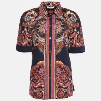 Pre Owned Versace Black Paisley Print Poplin Button Front Shirt M