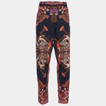 Pre Owned Versace Collection Black Paisley Print Poplin Tapered Trousers L