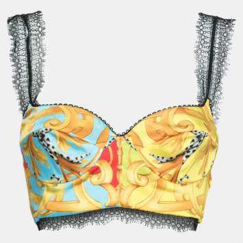 Pre Owned Versace Multicolor Baroque Acanthus Pop Print Satin Bustier Bralette Top M