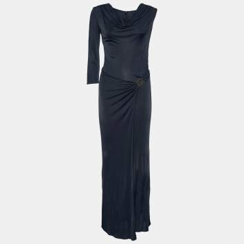 Pre Owned Versace Black Jersey Cut Out Detail Dress M