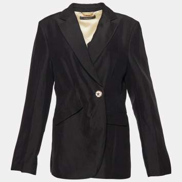 Pre Owned Versace Black Linen Blend Single Buttoned Blazer L