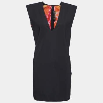 Pre Owned Versace Black Crepe Power Shoulder Mini Dress M
