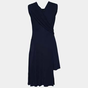 Pre Owned Versace Navy Blue Knit Overlay Detail Sleeveless Midi Dress M
