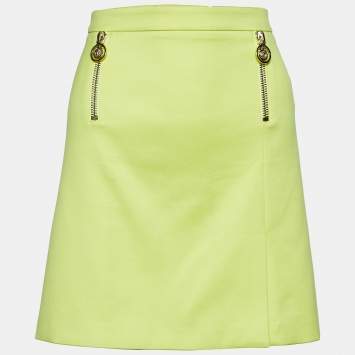 Pre Owned Versace Lime Green Stretch Cotton Zip Detail Mini Skirt S