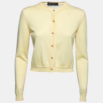 Pre Owned Versace Yellow Cashmere Button Front Cardigan L