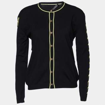 Pre Owned Versace Black Knit Contrast Detail Button Front Cardigan L