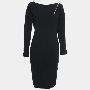 Pre Owned Versace Black Crepe Cutout Detail Midi Dress M