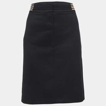 Pre Owned Versace Black Wool Pencil Skirt L