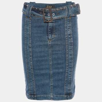 Pre Owned Versace Blue Denim Studded Belt Detail Mini Skirt S