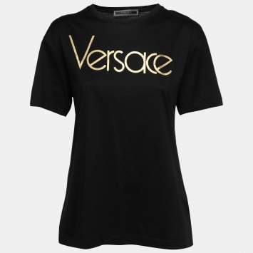 Pre Owned Versace Tribute Black Vintage Logo Print Cotton T-Shirt S