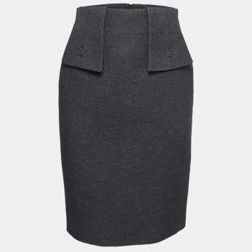 Pre Owned Versace Black Wool & Silk Pencil Skirt S