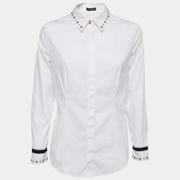 Pre Owned Versace White Cotton Stud Detail Full Sleeve Shirt M