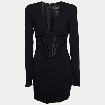 Pre Owned Versace Black Crepe Corset Mini Dress S