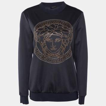 Pre Owned Versace Black Medussa Embellished Jersey Sweatshirt M