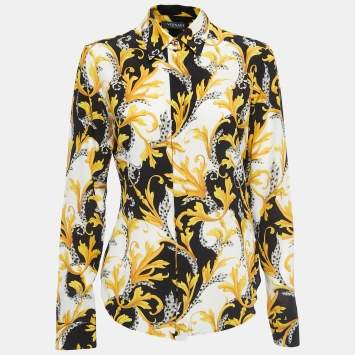 Pre Owned Versace Black/Gold Baroque Printed Silk Shirt S