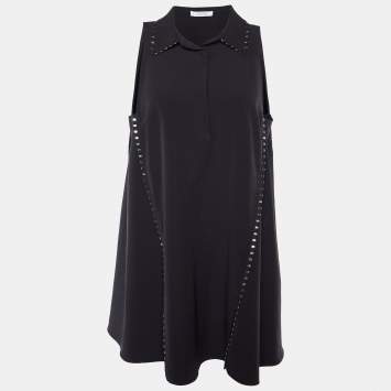 Pre Owned Versace Collection Black Crepe Metal Detail Shift Dress L