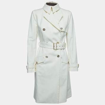Pre Owned Versace Cream Cotton Double Breasted Belted Trench Coat M