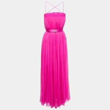 Pre Owned Versace Pink Pleated Silk Corset Detailed Strappy Gown XS